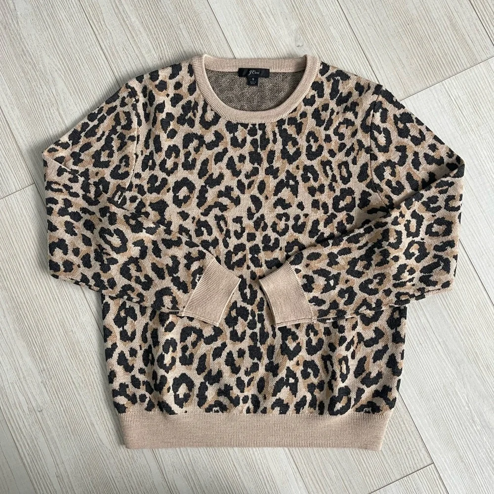 NEW J.Crew: Merino Wool Crewneck Sweatshirt In Leopard
